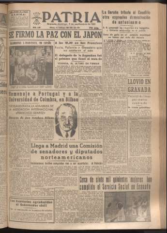 'Patria : diario de Falange Española Tradicionalista y de las J.O.N.S.' - Año XVI Número 4897 - 1951 septiembre 9