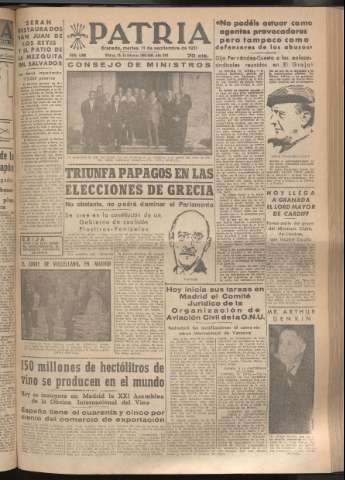 'Patria : diario de Falange Española Tradicionalista y de las J.O.N.S.' - Año XVI Número 4898 - 1951 septiembre 11