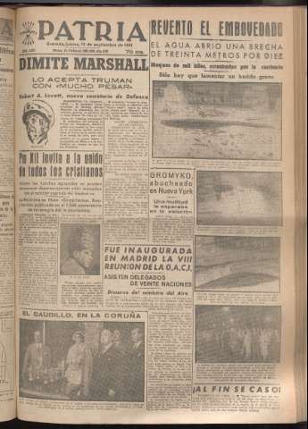 'Patria : diario de Falange Española Tradicionalista y de las J.O.N.S.' - Año XVI Número 4901 - 1951 septiembre 13