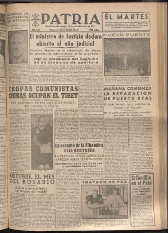 'Patria : diario de Falange Española Tradicionalista y de las J.O.N.S.' - Año XVI Número 4904 - 1951 septiembre 16