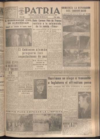 'Patria : diario de Falange Española Tradicionalista y de las J.O.N.S.' - Año XVI Número 4905 - 1951 septiembre 18