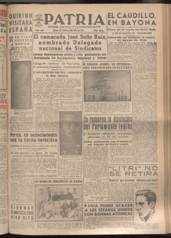 'Patria : diario de Falange Española Tradicionalista y de las J.O.N.S.' - Año XVI Número 4906 - 1951 septiembre 19