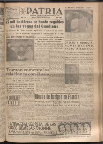 'Patria : diario de Falange Española Tradicionalista y de las J.O.N.S.' - Año XVI Número 4908 - 1951 septiembre 21