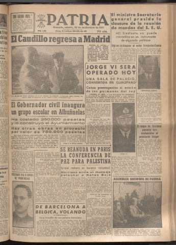 'Patria : diario de Falange Española Tradicionalista y de las J.O.N.S.' - Año XVI Número 4909 - 1951 septiembre 22