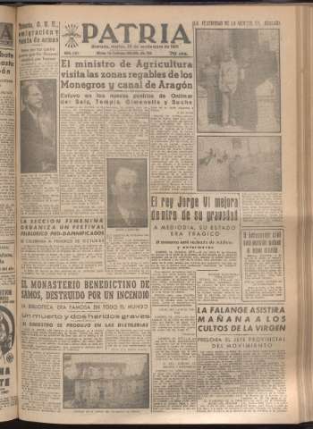 'Patria : diario de Falange Española Tradicionalista y de las J.O.N.S.' - Año XVI Número 4911 - 1951 septiembre 25