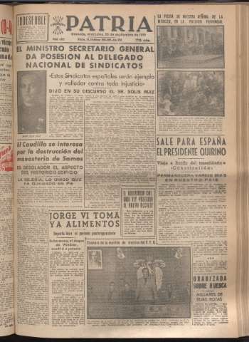 'Patria : diario de Falange Española Tradicionalista y de las J.O.N.S.' - Año XVI Número 4912 - 1951 septiembre 26