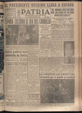 'Patria : diario de Falange Española Tradicionalista y de las J.O.N.S.' - Año XVI Número 4917 - 1951 octubre 2