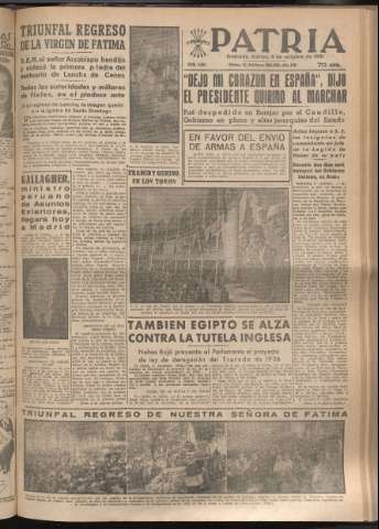'Patria : diario de Falange Española Tradicionalista y de las J.O.N.S.' - Año XVI Número 4923 - 1951 octubre 9