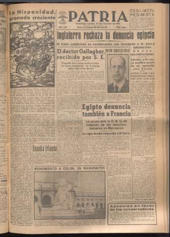 'Patria : diario de Falange Española Tradicionalista y de las J.O.N.S.' - Año XVI Número 4926 - 1951 octubre 12