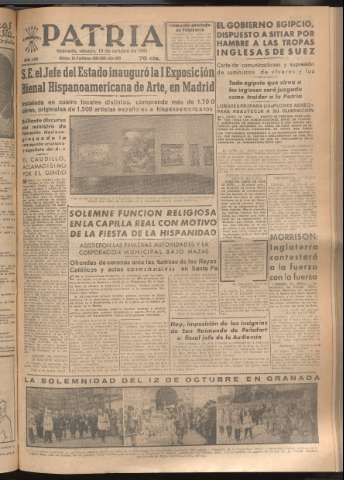 'Patria : diario de Falange Española Tradicionalista y de las J.O.N.S.' - Año XVI Número 4927 - 1951 octubre 13