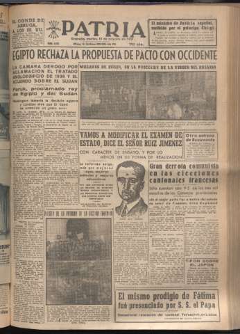 'Patria : diario de Falange Española Tradicionalista y de las J.O.N.S.' - Año XVI Número 4929 - 1951 octubre 16