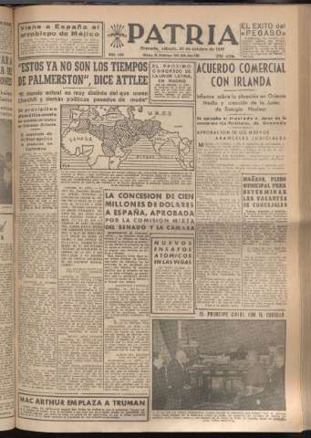 'Patria : diario de Falange Española Tradicionalista y de las J.O.N.S.' - Año XVI Número 4933 - 1951 octubre 20