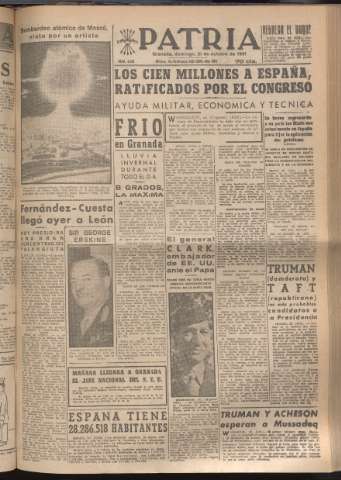'Patria : diario de Falange Española Tradicionalista y de las J.O.N.S.' - Año XVI Número 4934 - 1951 octubre 21