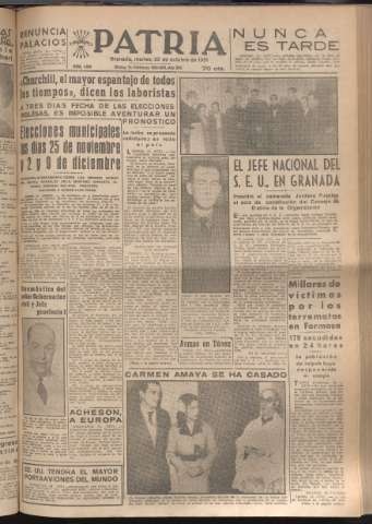 'Patria : diario de Falange Española Tradicionalista y de las J.O.N.S.' - Año XVI Número 4935 - 1951 octubre 23