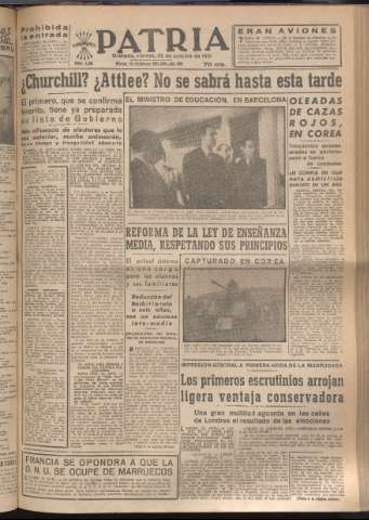 'Patria : diario de Falange Española Tradicionalista y de las J.O.N.S.' - Año XVI Número 4938 - 1951 octubre 26