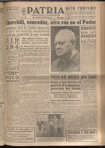 'Patria : diario de Falange Española Tradicionalista y de las J.O.N.S.' - Año XVI Número 4939 - 1951 octubre 27