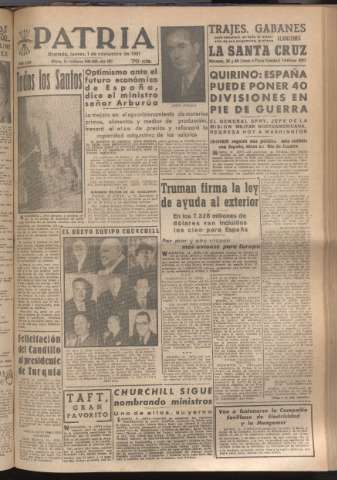 'Patria : diario de Falange Española Tradicionalista y de las J.O.N.S.' - Año XVI Número 4943 - 1951 noviembre 1
