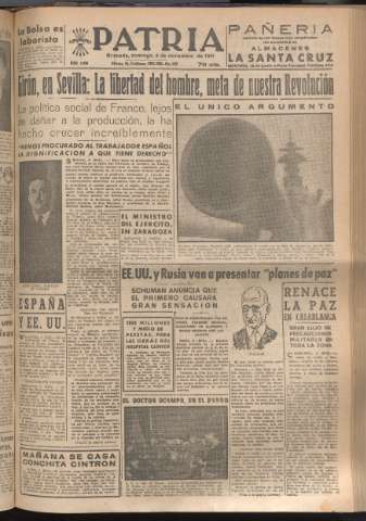'Patria : diario de Falange Española Tradicionalista y de las J.O.N.S.' - Año XVI Número 4946 - 1951 noviembre 4