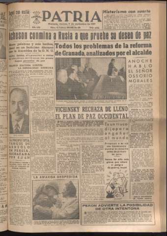 'Patria : diario de Falange Española Tradicionalista y de las J.O.N.S.' - Año XVI Número 4950 - 1951 noviembre 9
