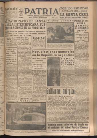'Patria : diario de Falange Española Tradicionalista y de las J.O.N.S.' - Año XVI Número 4952 - 1951 noviembre 11