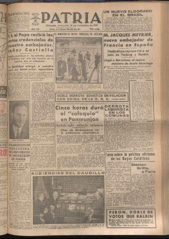 'Patria : diario de Falange Española Tradicionalista y de las J.O.N.S.' - Año XVI Número 4954 - 1951 noviembre 14