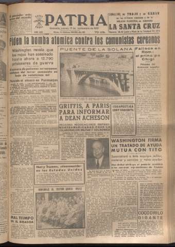 'Patria : diario de Falange Española Tradicionalista y de las J.O.N.S.' - Año XVI Número 4955 - 1951 noviembre 15