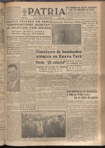 'Patria : diario de Falange Española Tradicionalista y de las J.O.N.S.' - Año XVI Número 4956 - 1951 noviembre 16