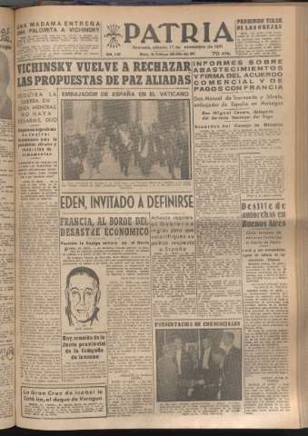 'Patria : diario de Falange Española Tradicionalista y de las J.O.N.S.' - Año XVI Número 4957 - 1951 noviembre 17