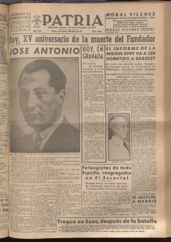 'Patria : diario de Falange Española Tradicionalista y de las J.O.N.S.' - Año XVI Número 4959 - 1951 noviembre 20