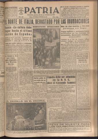 'Patria : diario de Falange Española Tradicionalista y de las J.O.N.S.' - Año XVI Número 4961 - 1951 noviembre 22