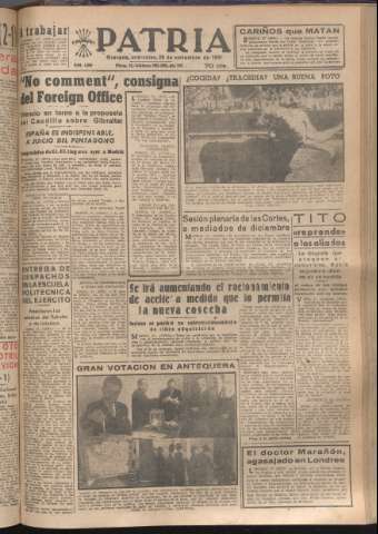'Patria : diario de Falange Española Tradicionalista y de las J.O.N.S.' - Año XVI Número 4966 - 1951 noviembre 28