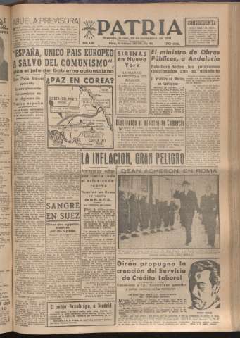 'Patria : diario de Falange Española Tradicionalista y de las J.O.N.S.' - Año XVI Número 4967 - 1951 noviembre 29