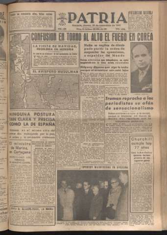 'Patria : diario de Falange Española Tradicionalista y de las J.O.N.S.' - Año XVI Número 4968 - 1951 noviembre 30