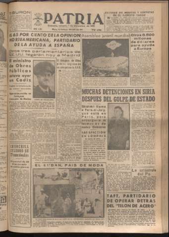 'Patria : diario de Falange Española Tradicionalista y de las J.O.N.S.' - Año XVI Número 4969 - 1951 diciembre 1
