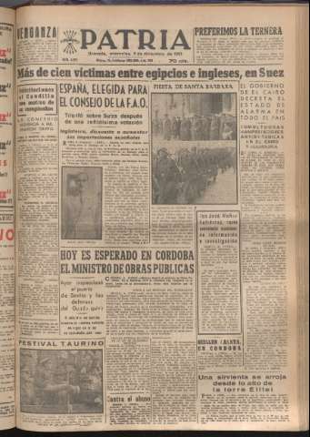 'Patria : diario de Falange Española Tradicionalista y de las J.O.N.S.' - Año XVI Número 4972 - 1951 diciembre 5