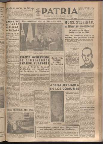 'Patria : diario de Falange Española Tradicionalista y de las J.O.N.S.' - Año XVI Número 4973 - 1951 diciembre 6