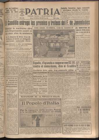 'Patria : diario de Falange Española Tradicionalista y de las J.O.N.S.' - Año XVI Número 4974 - 1951 diciembre 7