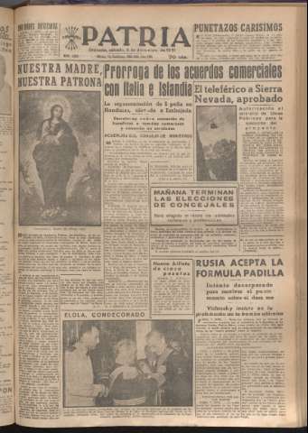'Patria : diario de Falange Española Tradicionalista y de las J.O.N.S.' - Año XVI Número 4975 - 1951 diciembre 8