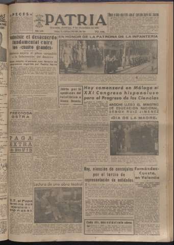'Patria : diario de Falange Española Tradicionalista y de las J.O.N.S.' - Año XVI Número 4976 - 1951 diciembre 9