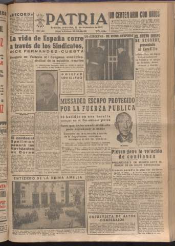 'Patria : diario de Falange Española Tradicionalista y de las J.O.N.S.' - Año XVI Número 4978 - 1951 diciembre 12