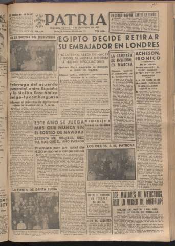 'Patria : diario de Falange Española Tradicionalista y de las J.O.N.S.' - Año XVI Número 4980 - 1951 diciembre 14