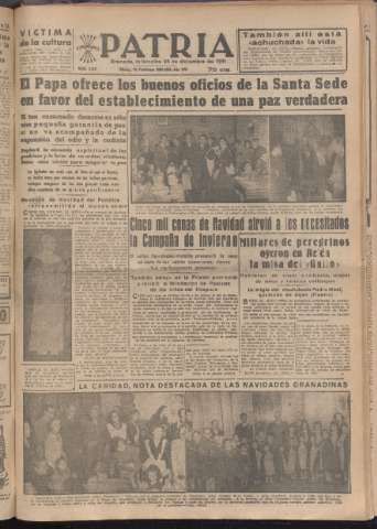 'Patria : diario de Falange Española Tradicionalista y de las J.O.N.S.' - Año XVI Número 4989 - 1951 diciembre 26
