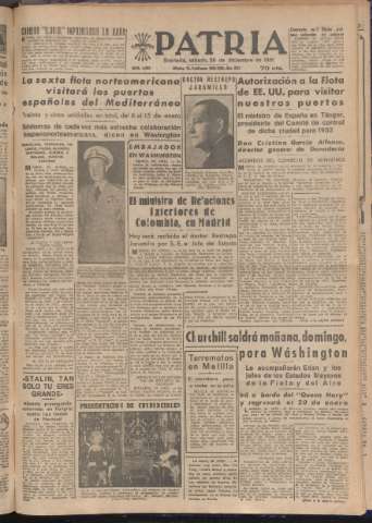 'Patria : diario de Falange Española Tradicionalista y de las J.O.N.S.' - Año XVI Número 4992 - 1951 diciembre 29