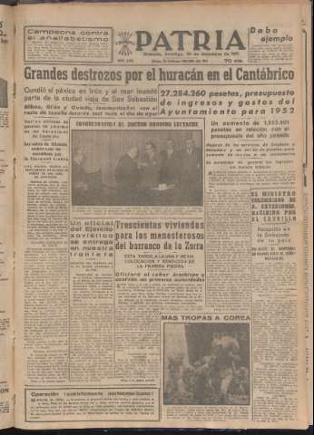 'Patria : diario de Falange Española Tradicionalista y de las J.O.N.S.' - Año XVI Número 4993 - 1951 diciembre 30