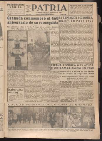 'Patria : diario de Falange Española Tradicionalista y de las J.O.N.S.' - Año XVII Número 4996 - 1952 enero 3