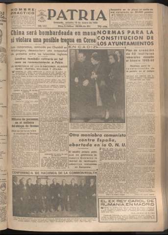 'Patria : diario de Falange Española Tradicionalista y de las J.O.N.S.' - Año XVII Número 5010 - 1952 enero 19
