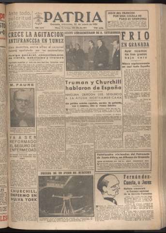 'Patria : diario de Falange Española Tradicionalista y de las J.O.N.S.' - Año XVII Número 5013 - 1952 enero 23