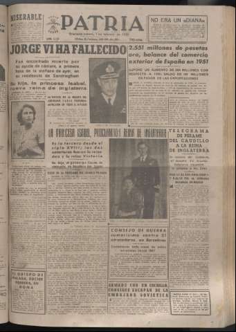 'Patria : diario de Falange Española Tradicionalista y de las J.O.N.S.' - Año XVII Número 5026 - 1952 febrero 7