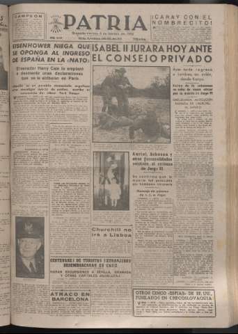 'Patria : diario de Falange Española Tradicionalista y de las J.O.N.S.' - Año XVII Número 5027 - 1952 febrero 8