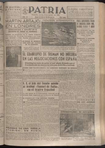'Patria : diario de Falange Española Tradicionalista y de las J.O.N.S.' - Año XVII Número 5032 - 1952 febrero 14